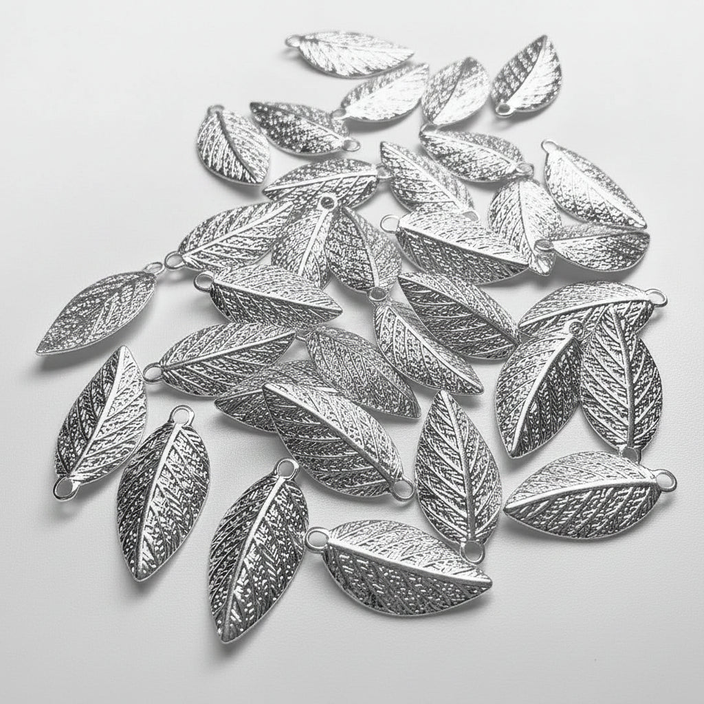 Beadsmith Silver Plated Brass Curved Leaf Drop Charms, 8x15mm
