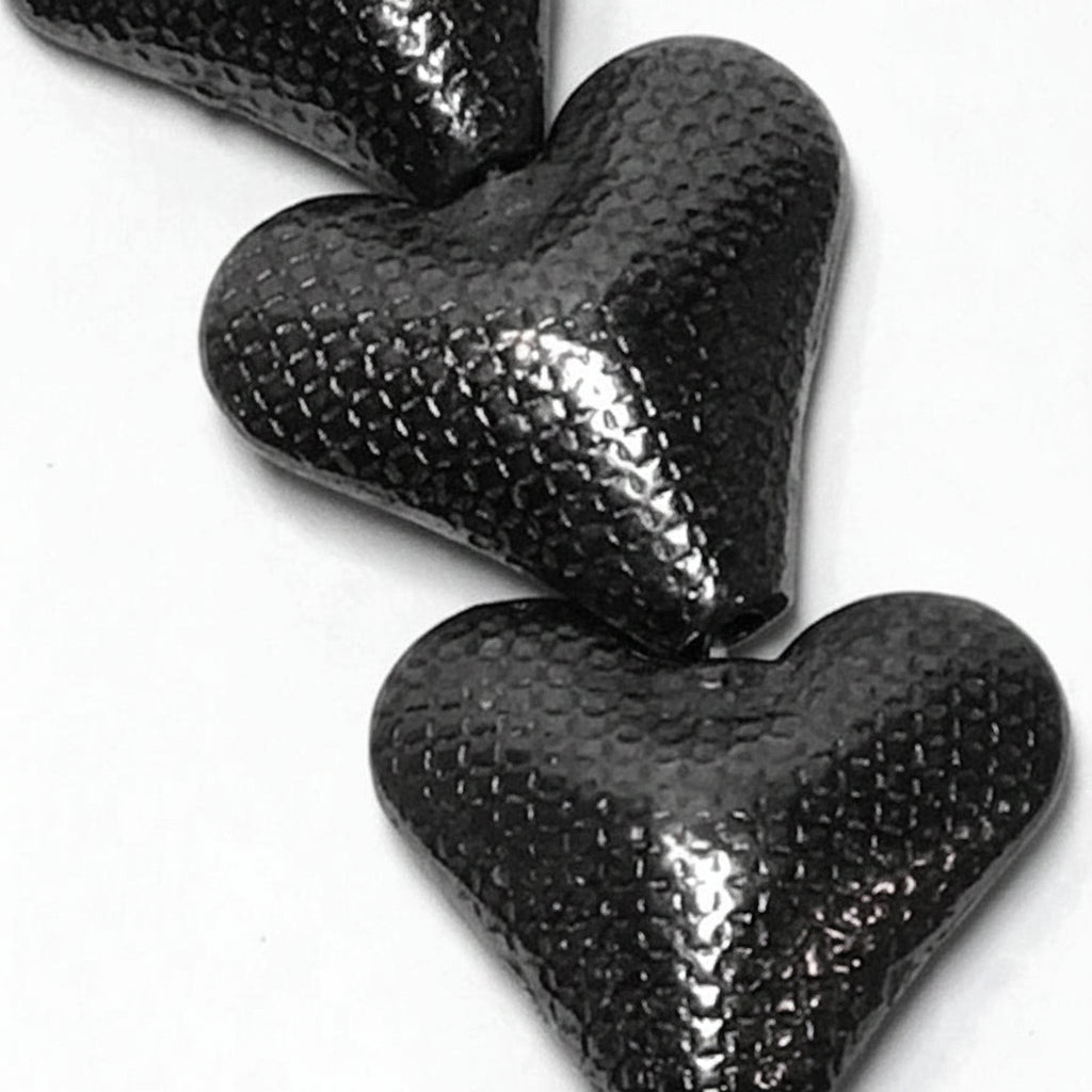 Gunmetal Pewter Double Sided Textured Heart Focal Pendant Beads 22x19mm — 4 pcs
