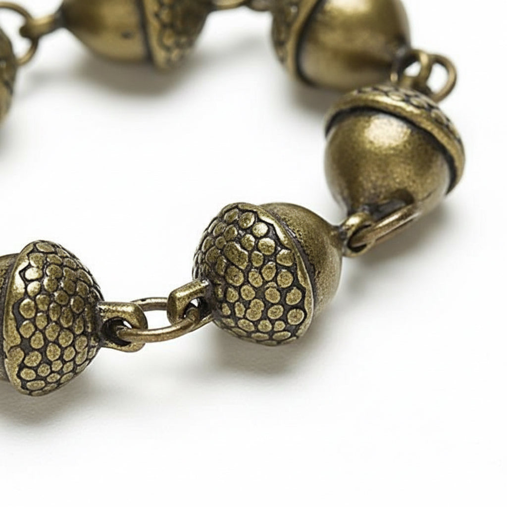 Antiqued Brass Pewter 3D Acorn Connector Charm Chain 12" — 17 Acorn Charms