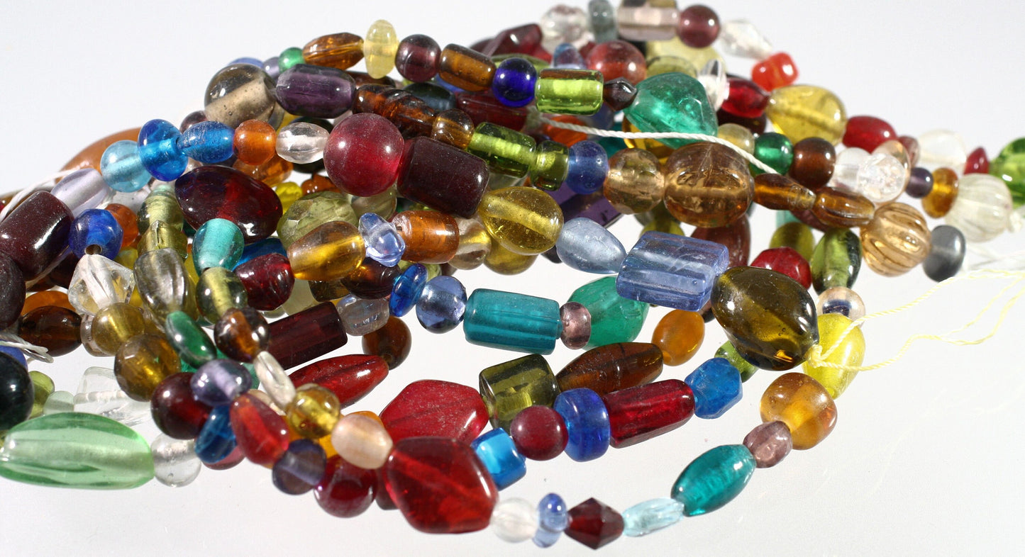 India Glass Craft Bead Mix 4–22mm Assorted Shapes & Transparent Colors — 5 Strands per Set