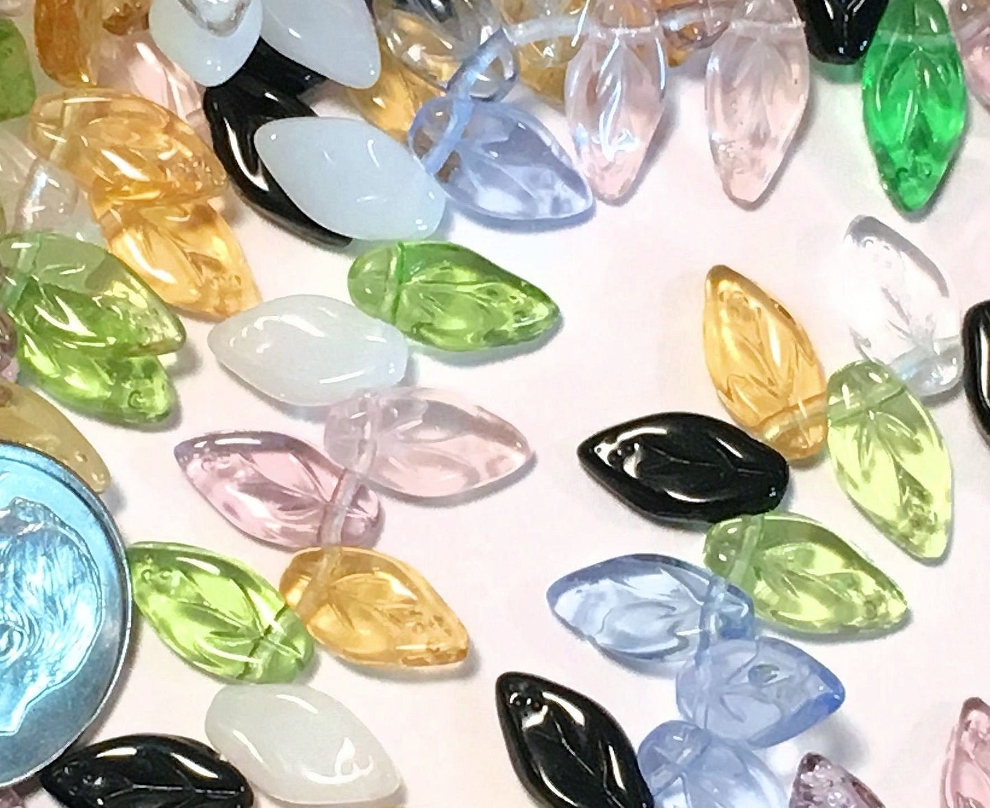 Czech Pressed Glass Leaf Beads: 10x5mm Seascape Mix, Top-Drilled (50 pc)