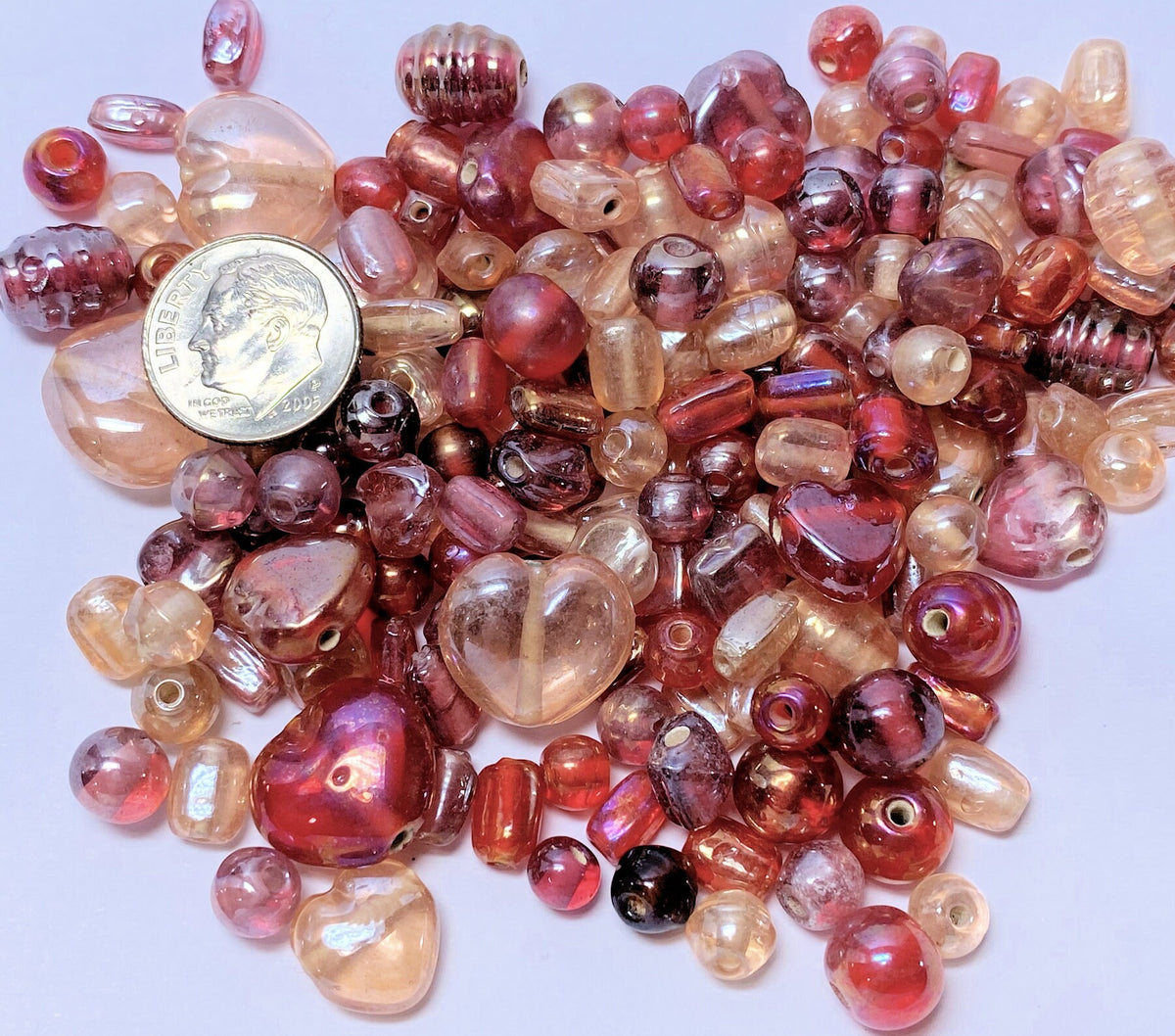 Rose Pink & Ruby Luster Pressed Glass Bead Mix 4–14mm — 100g Bag