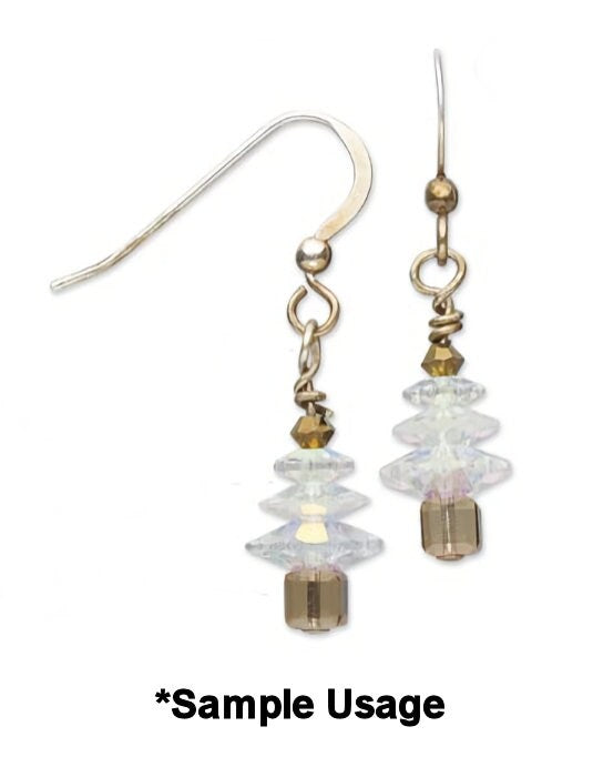 Pair of earrings with crystal-like beads on a white background