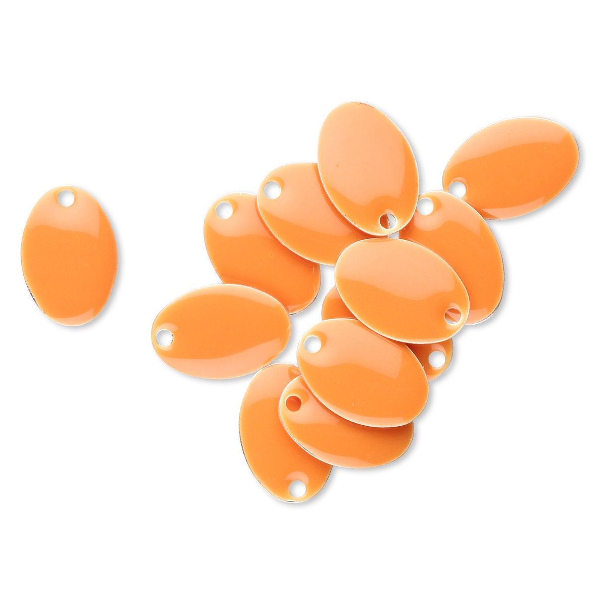 Silver Plated Brass Oval Drop Charms, Orange Epoxy Double-Sided, 14x9mm, 12 pcs