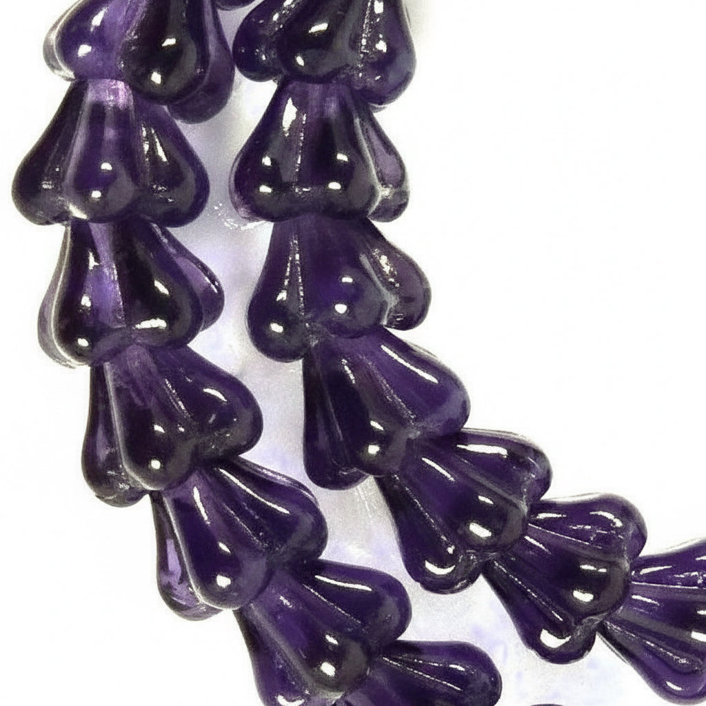 Czech Glass Transparent Tanzanite Purple Baby Bell Flower Beads 6x4mm — 50 pcs