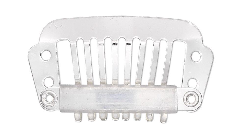 Silver Plated Stainless Steel Hair Comb Clips 28x16mm with 4 Holes — 12 pcs