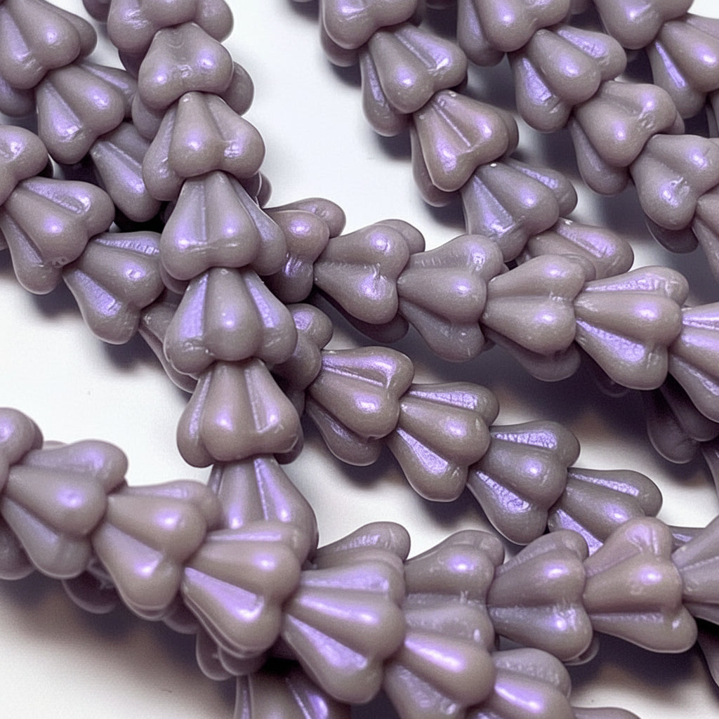 Czech Glass Baby Bell Flower Beads, Opalescent Amethyst, 6x4mm, 50 pcs