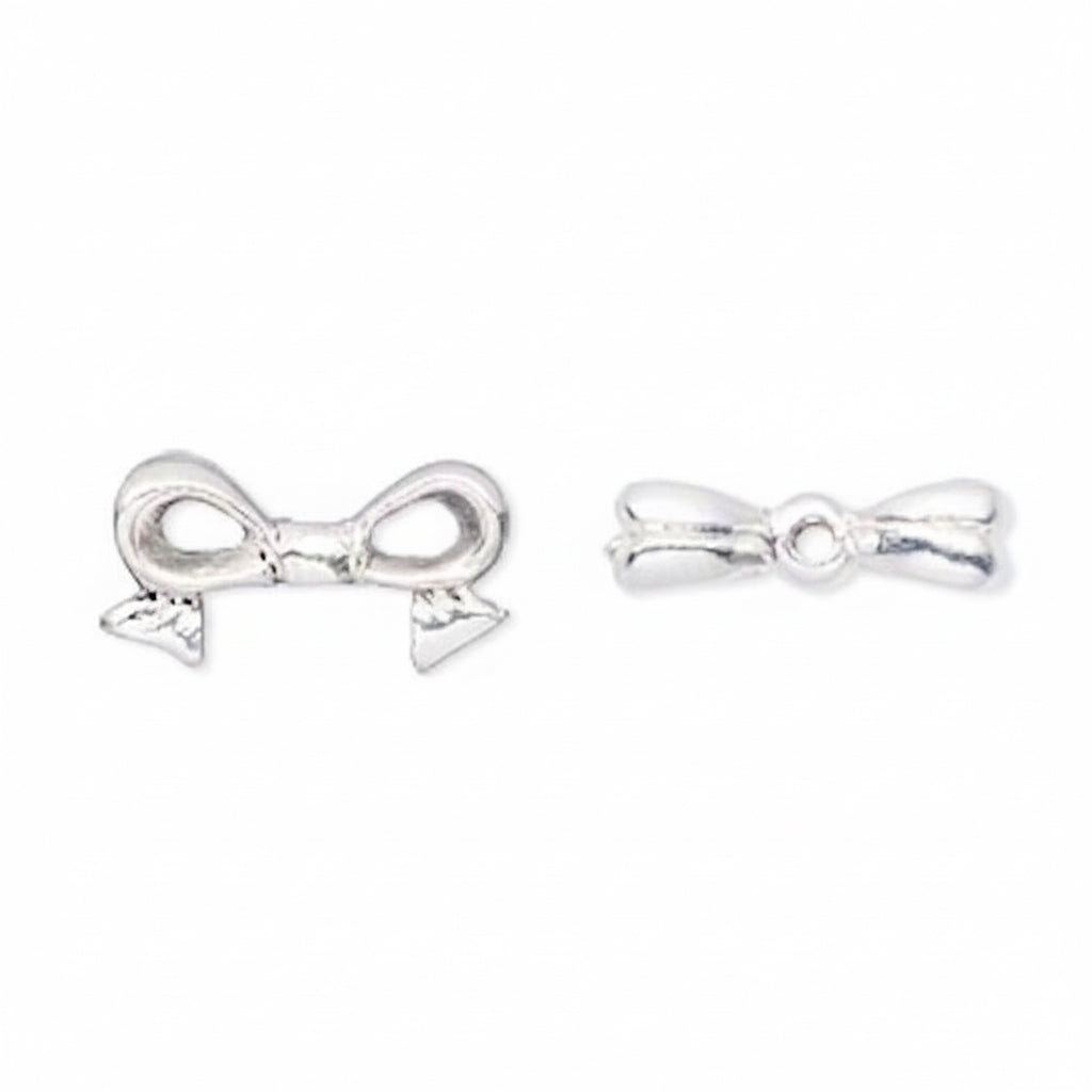 Silver Plated Pewter 3D Bow Topper Beads 16x9mm, Fits 8mm Cube — 4 pcs