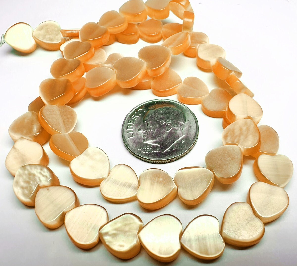 Orange Cat's Eye Fiber Optic Glass Flat Heart Beads, 8mm, 1 Strand (approx. 50)