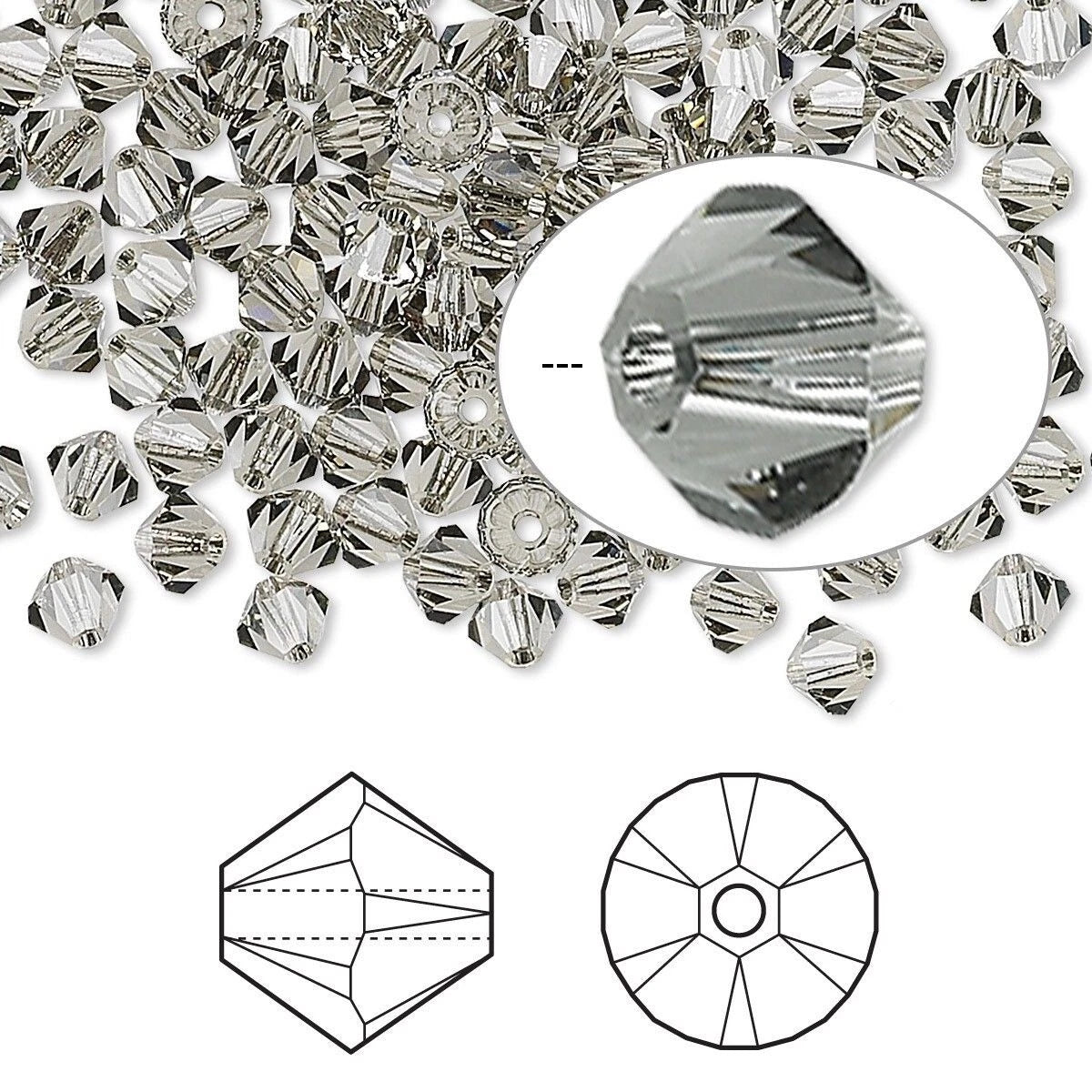 Swarovski Black Diamond 5328 Xilion Bicone Beads, 4mm - 48 or 144 pcs