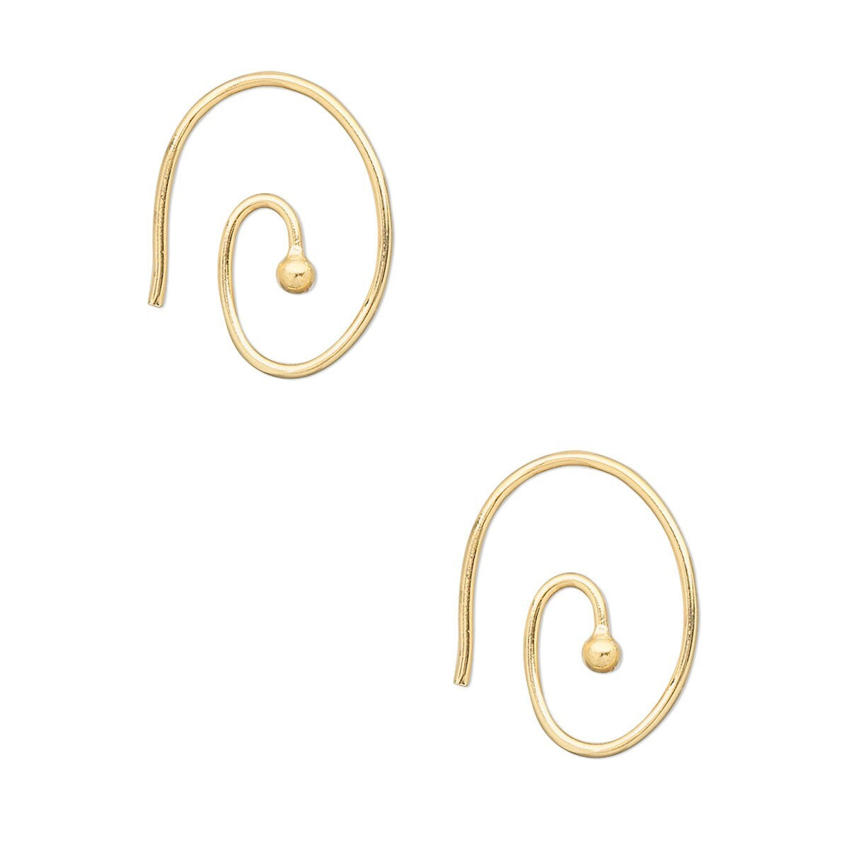Gold Plated Brass Oval Swirl Ear Wires with 2mm Ball, 16x12mm, 19 Gauge, 100 pcs