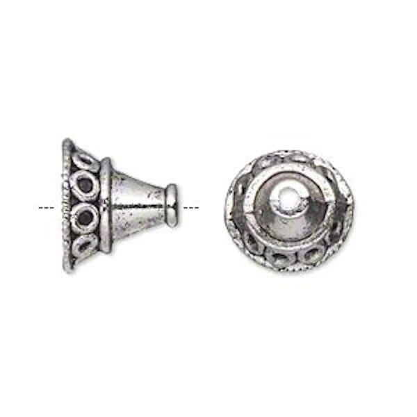 Cone Bead Caps, Antiqued Silver Plated Pewter, 14x12mm (approx. 9/16 x 1/2 inch), 10 pcs