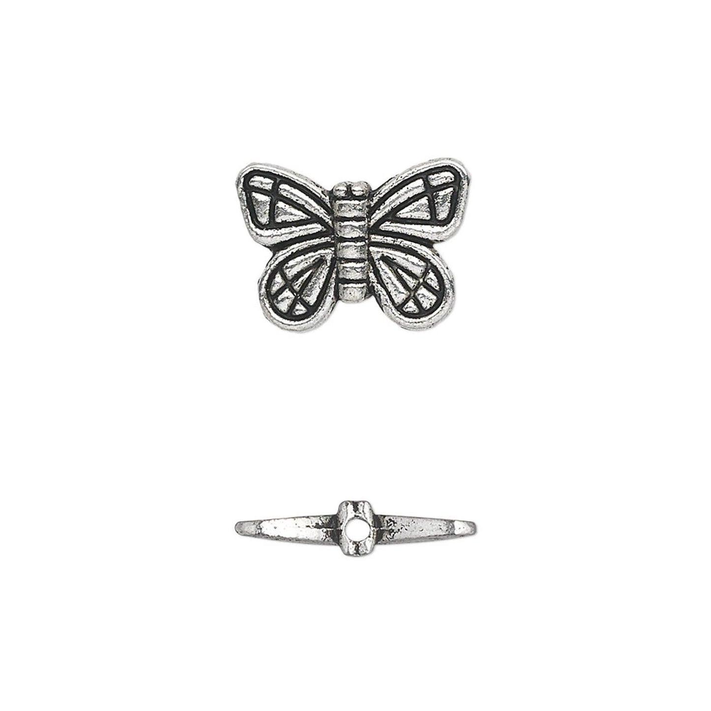 Antiqued Silver Plated Pewter Butterfly Beads, 10x15mm, 20 pcs