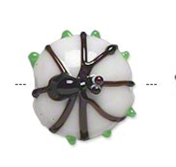 Lampwork Glass White & Black Double-Sided Spider 15x13mm Halloween Beads, 2 pcs