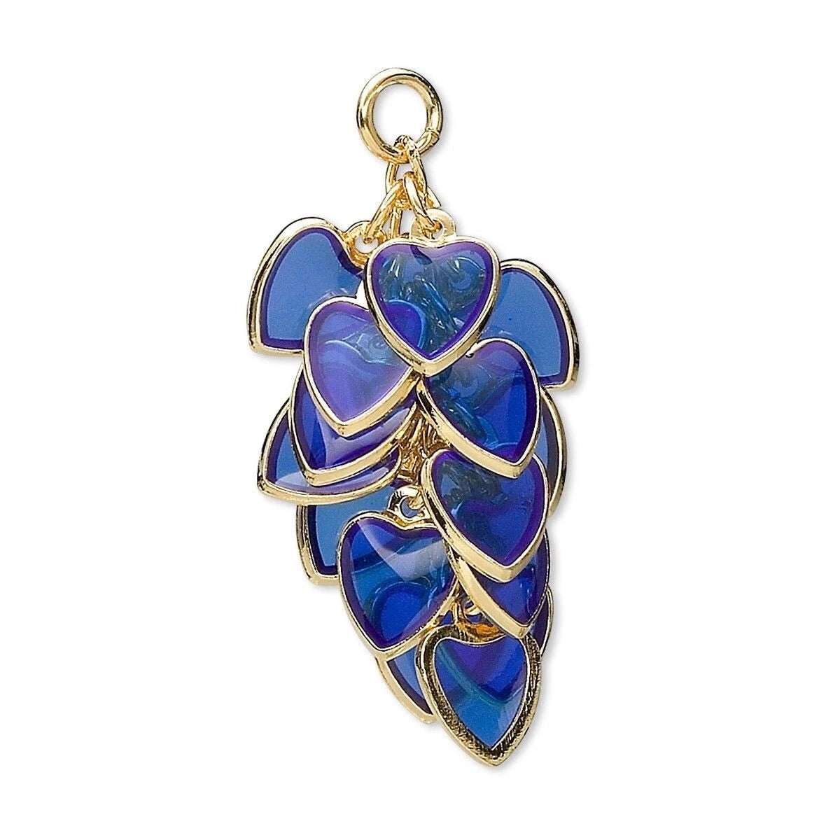 Gold Plated Brass Epoxy Blue Heart Cluster Drops, 4 Clusters