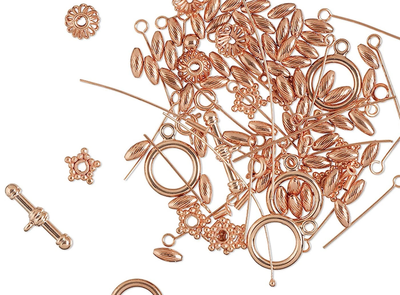 Shiny Copper Bead & Finding Mix, Assorted 2-50mm, 50 Grams (approx. 90-135 pcs)