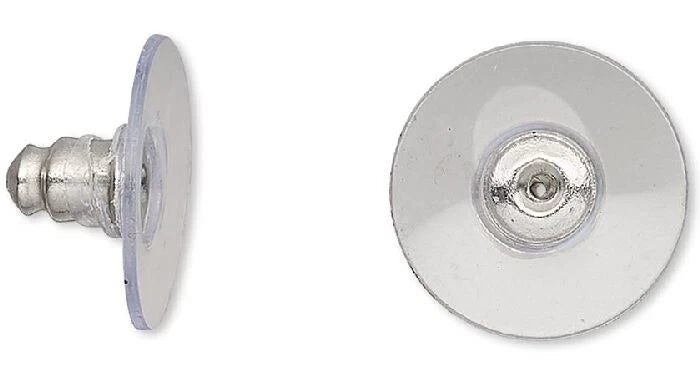 Stainless Steel Comfort Clutch Earring Backs, 13mm, with Clear Acrylic Pad, 20 pcs