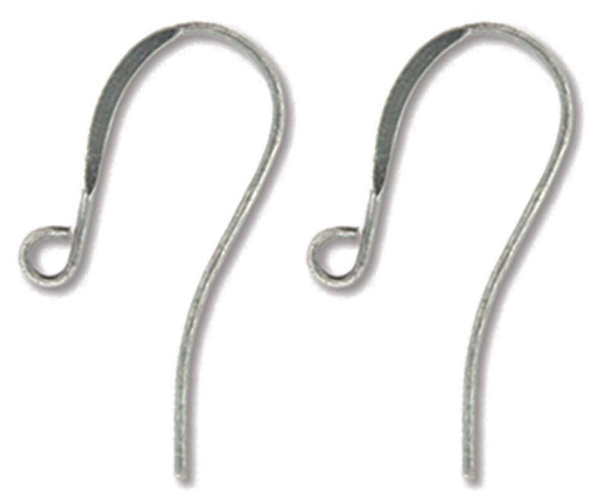 Two silver metal ear hooks on a plain white background.