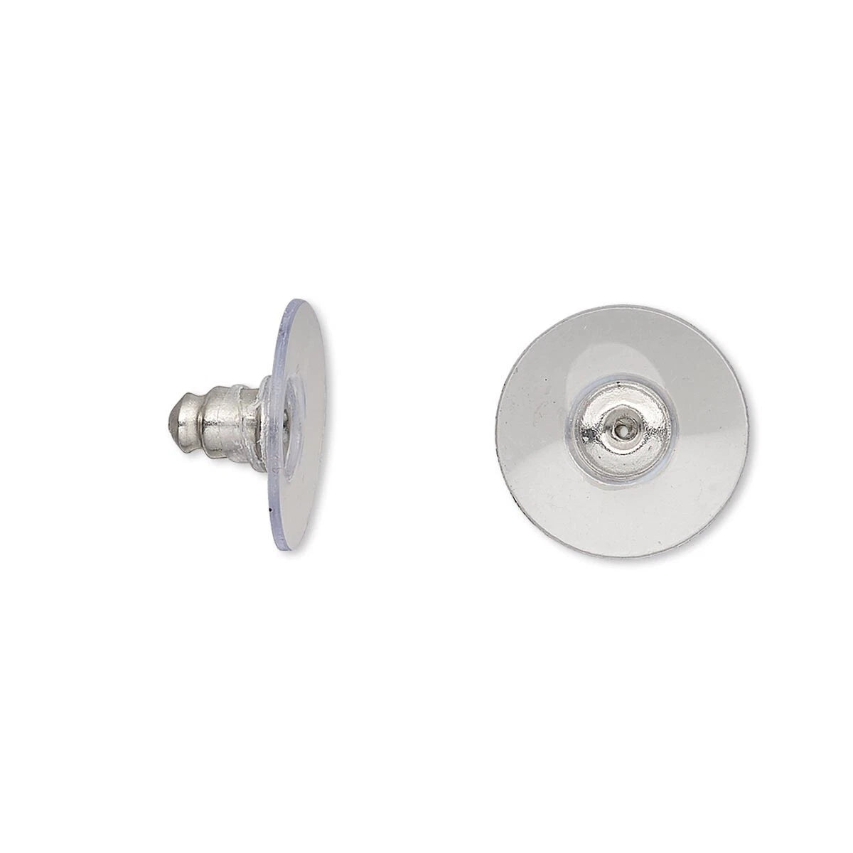 Silver Plated Brass Comfort Clutch Earring Backs, 12x7mm, Clear Acrylic Pad, 100 pcs
