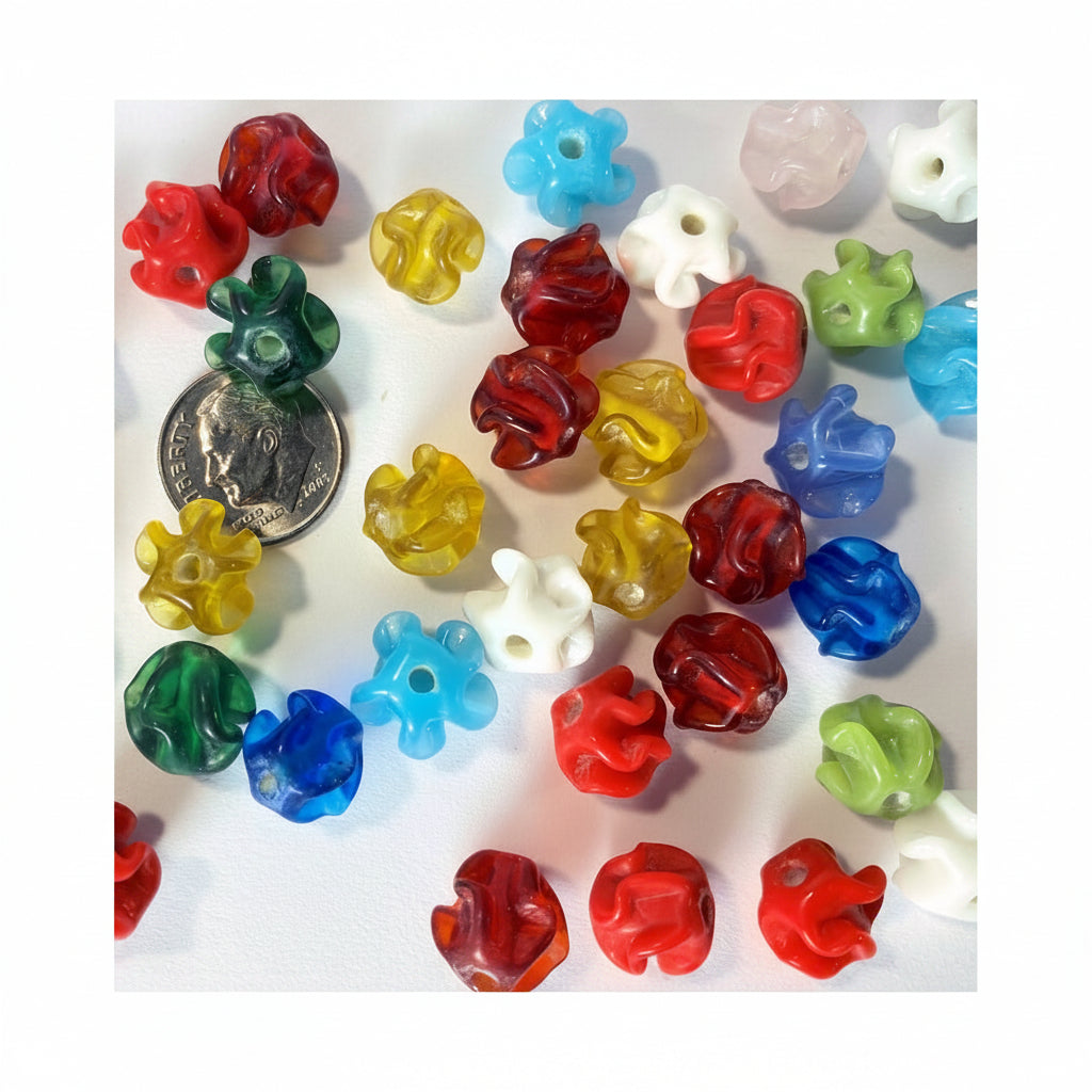 Lampwork Glass Opaque Multicolor Wavy Round Beads 10mm — 38 pcs