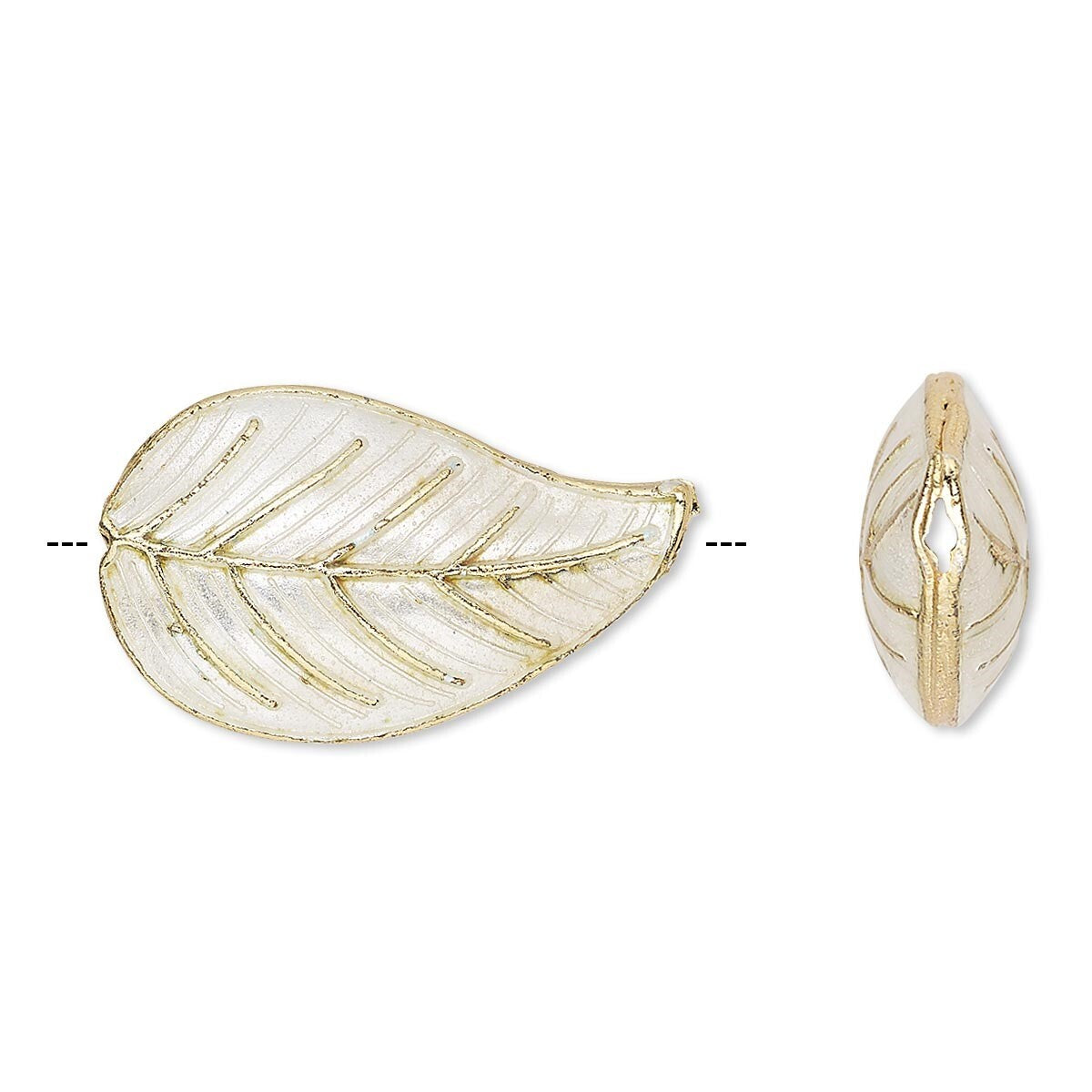 White Cloisonné Leaf Beads 27x16mm, 4 pcs
