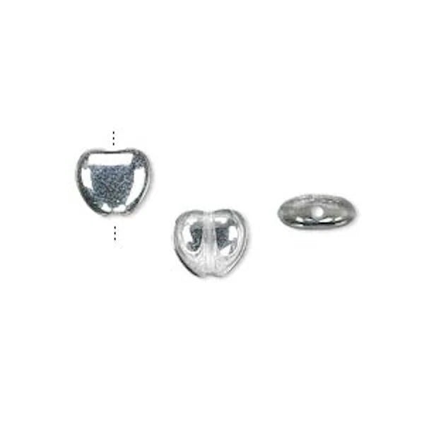 Czech Silver & Clear Pressed Glass Heart Beads, 6mm, 1 Strand (approx. 68)