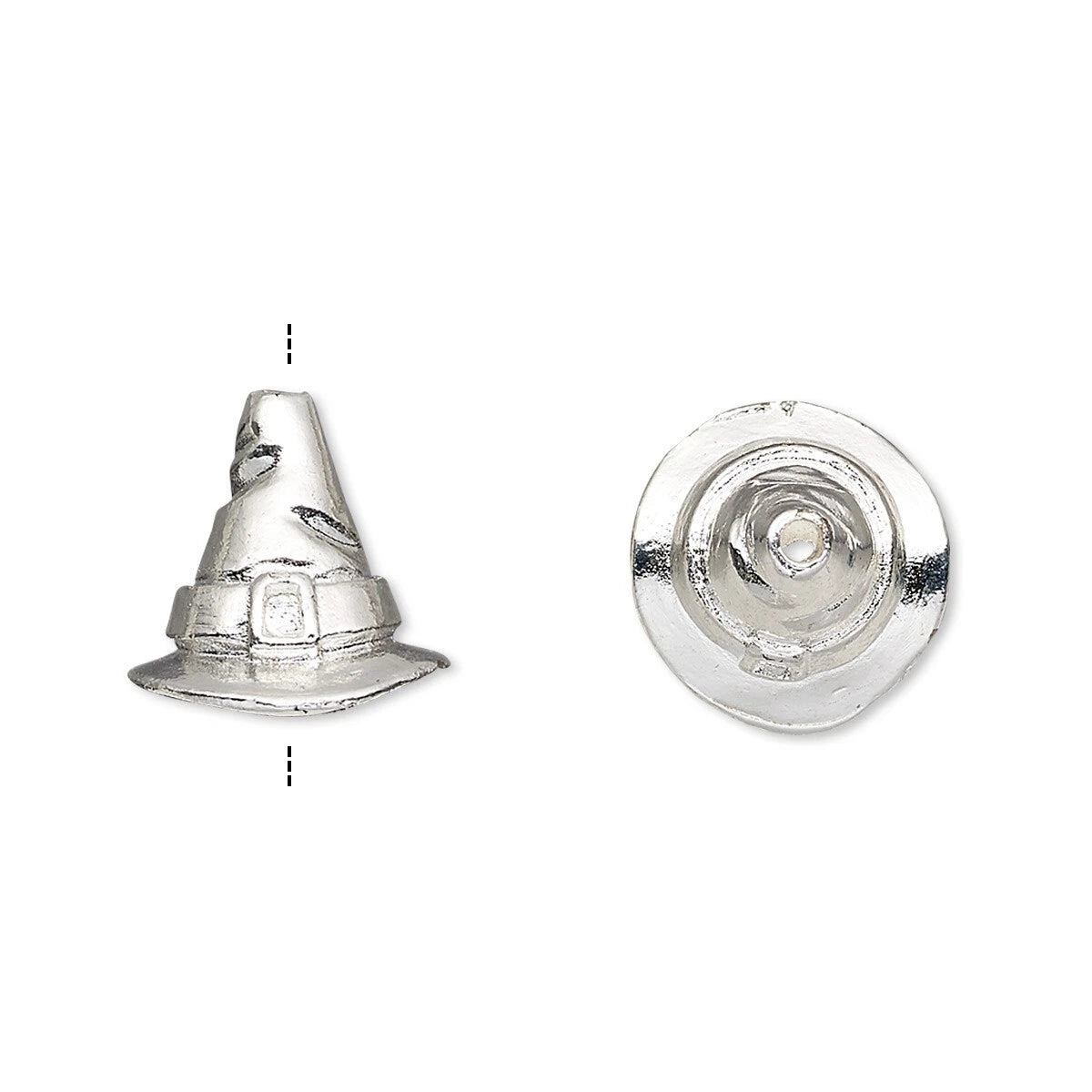 Silver Plated Pewter Witch's Hat Cone Bead, 13x12.5mm, 7mm Inside Diameter - 1 pc