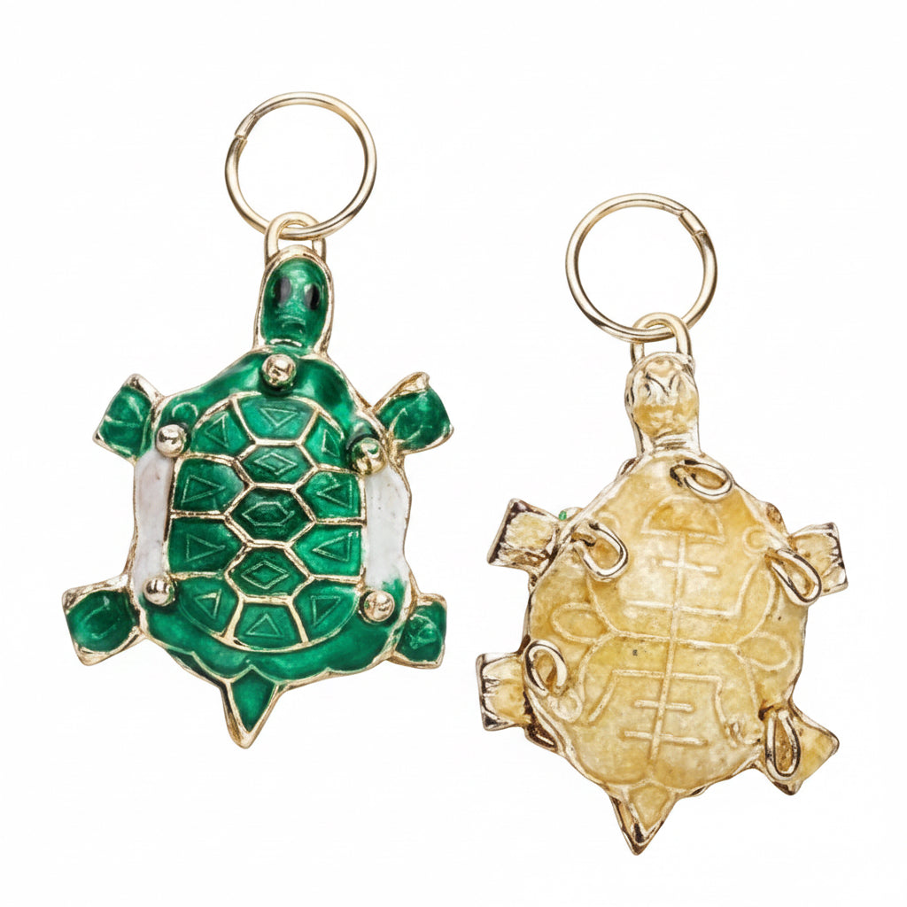 Cloisonné Green Turtle Charm with Jump Ring, 18x24mm, 2 pcs