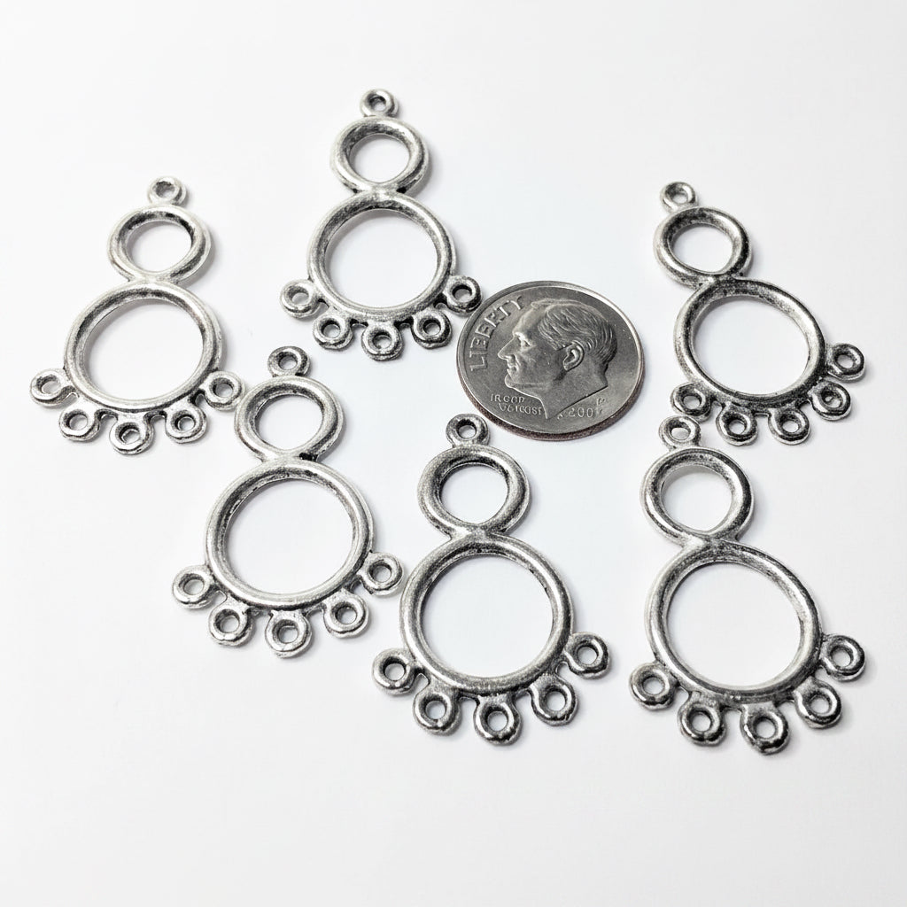 Antiqued Silver Plated Pewter 24x14mm Figure-8 Chandelier Drop with Loops, 12 pcs