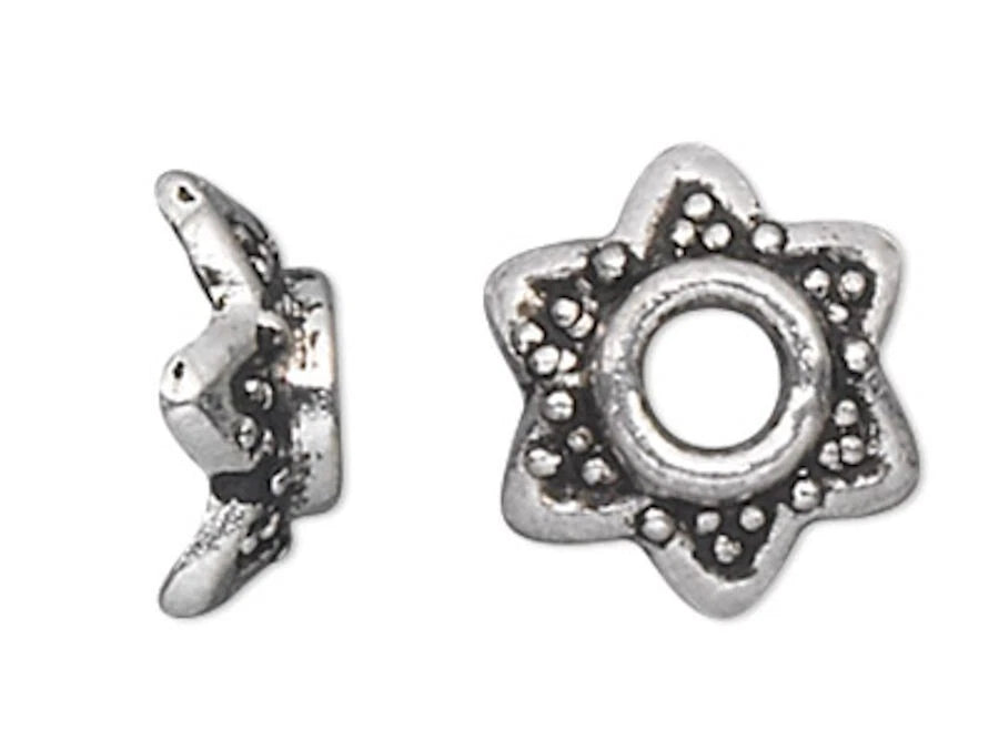 Antiqued Silver Pewter Star Flower Bead Caps, 7x3mm, fits 6-8mm beads, 100 pcs