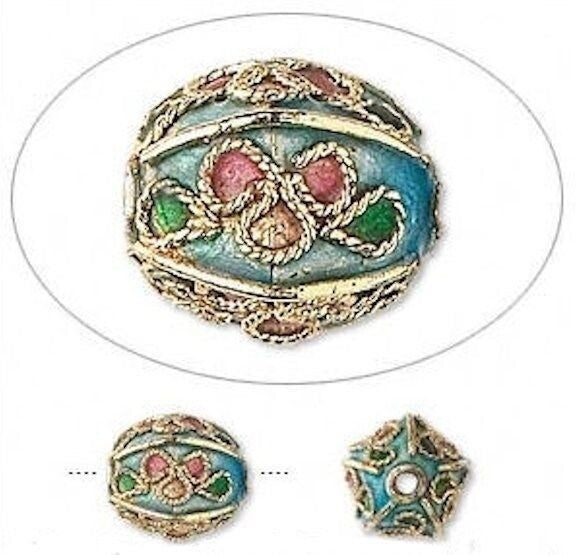 Turquoise & Green Mix Cloisonné Round Beads 10mm, 4 pcs