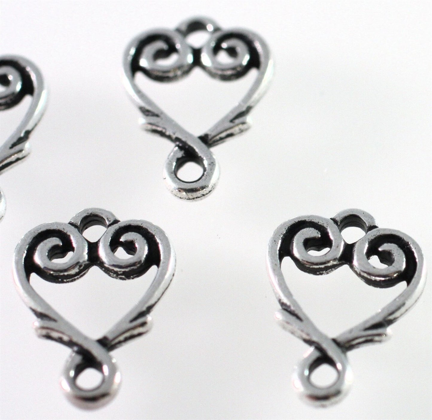 Beadsmith Antiqued Silver-Plated Pewter Vine Heart Connectors, 10x13mm, 4 pcs
