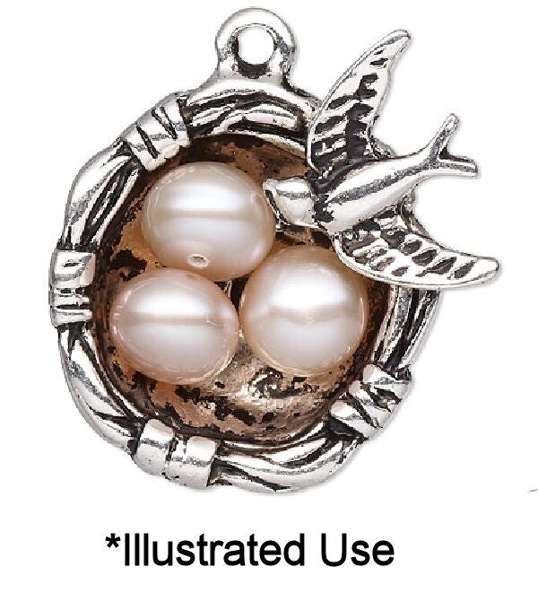 Antiqued Silver Plated Pewter 3D Bird's Nest Charms 24x22mm (2 pc)