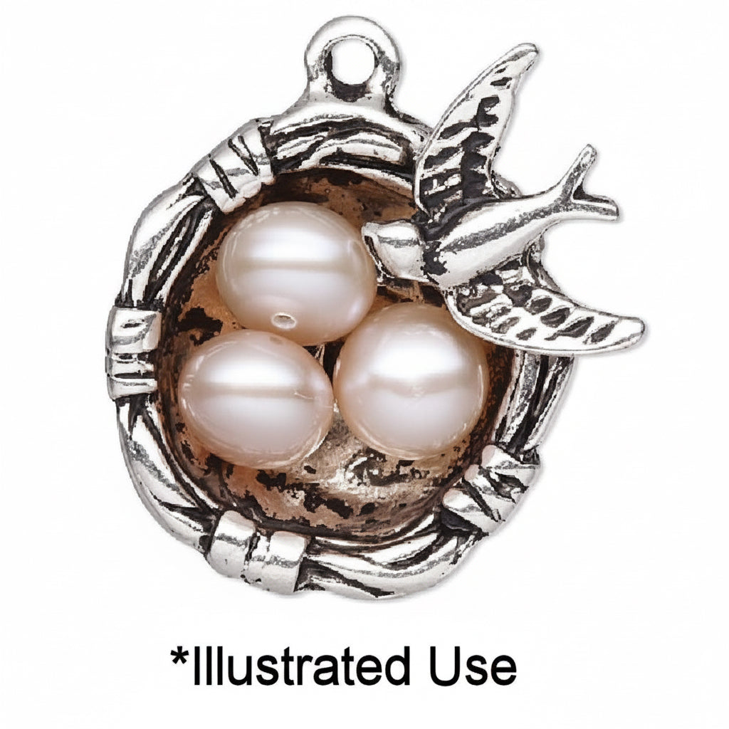 Antiqued Silver Plated Pewter 3D Bird's Nest Charms 24x22mm — 2 pcs