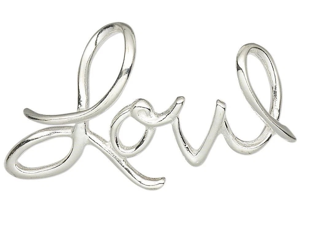 JBB Findings Sterling Silver Script "LOVE" Slide Pendant, 34x19mm, 1 pc
