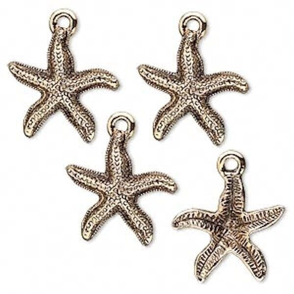 Antiqued Gold Pewter Starfish Sea Creature Charms 20x17mm – 4 pcs