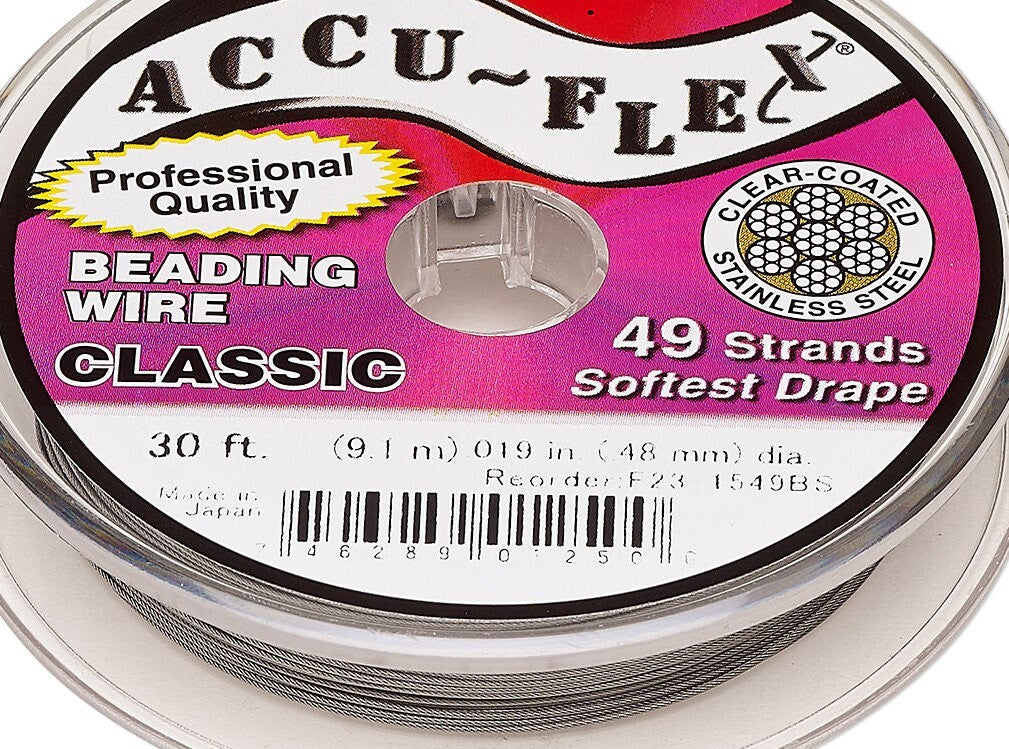 Accu-Flex 49 Strand Clear Beading Wire 0.019" Diameter, 30 Foot Spool