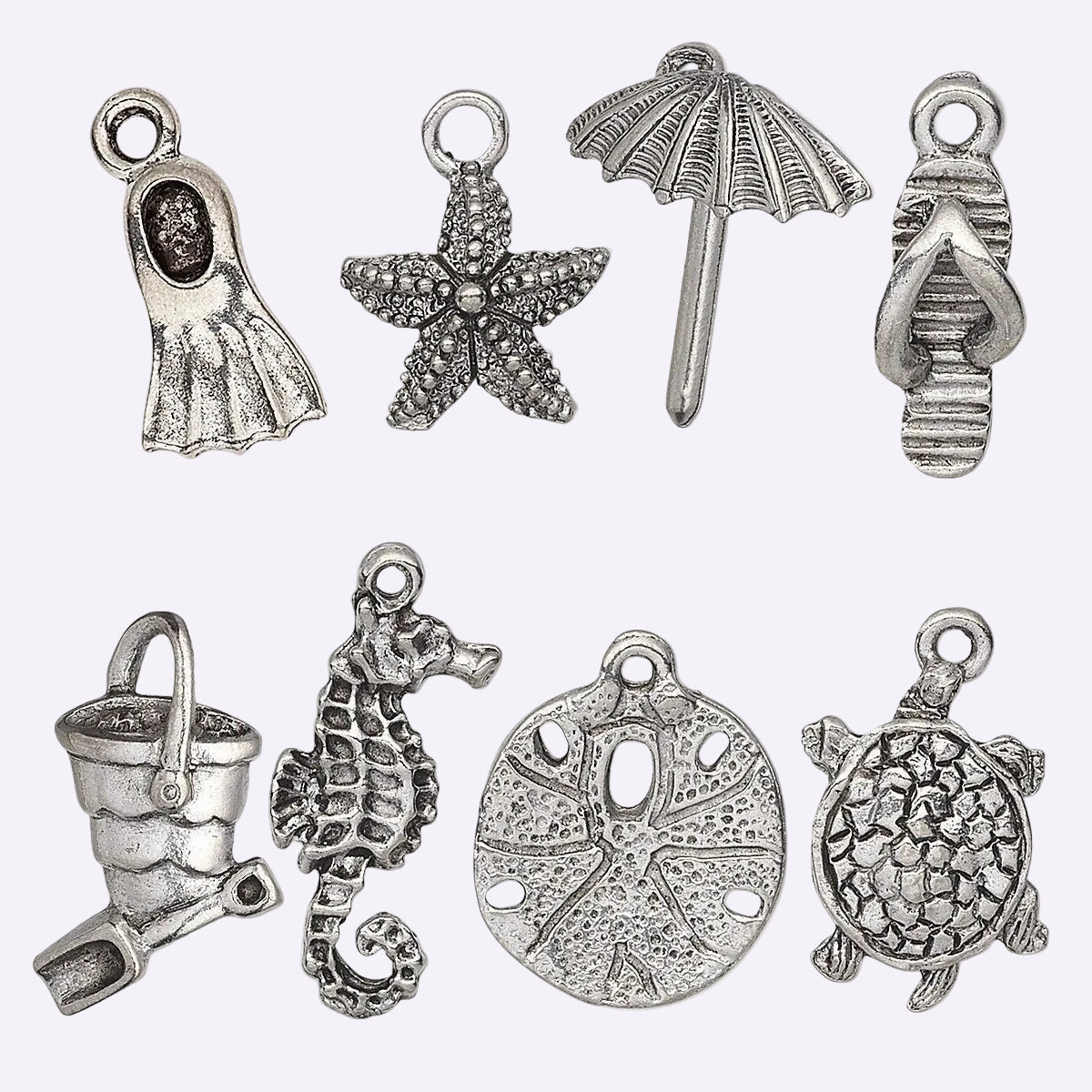 Sand & Sea Beach Charm Set – 8 Antiqued Silver Pewter Charms