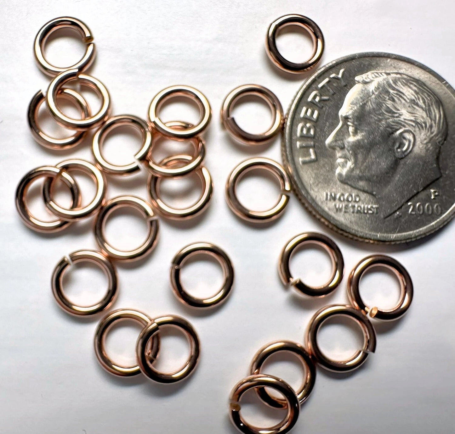 14Kt Rose Gold Filled Round Jumplock Jump Rings, 6mm, 18 Gauge (50)