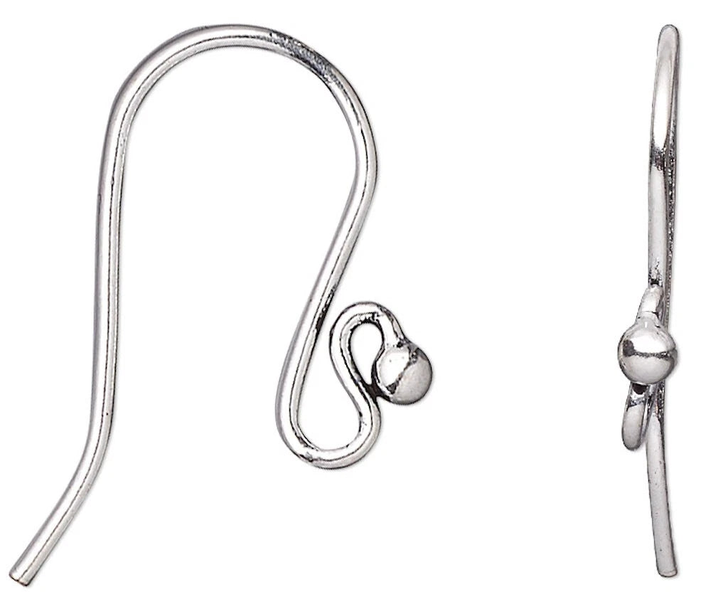 Antiqued Silver Fishhook Ear Wires with Ball, 13x17mm, 10 Pairs
