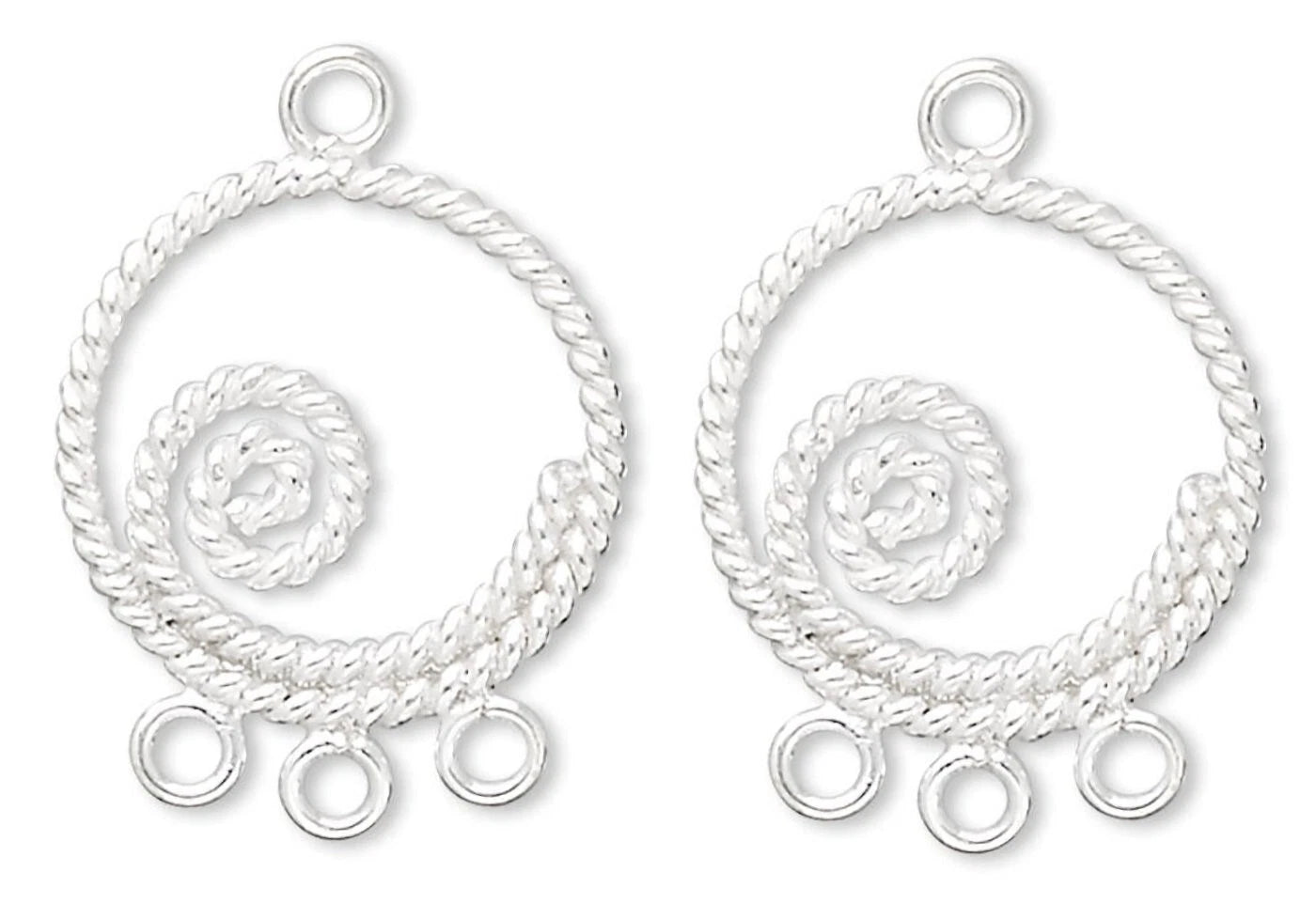 Sterling Silver Spiral Twist Earring Link Connectors, 13x19mm, Set of 2