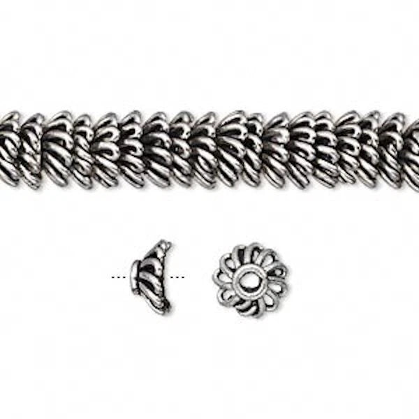 Antiqued Silver Plated Copper Ruffle Bead Caps, 8x4mm, 1 oz (approx. 70-75 pcs)