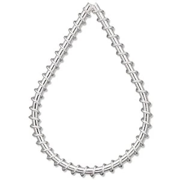 Silver Plated Steel Wire Wrapped Teardrop Components, 45x30mm, 10 pcs