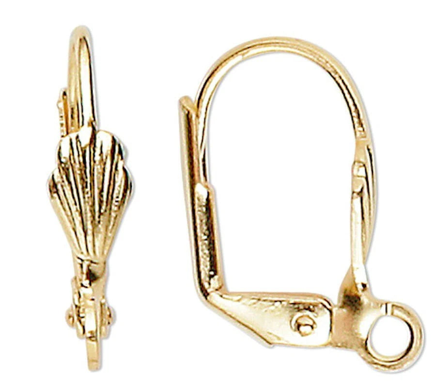 Gold Plated Brass Shell Leverback Ear Wires, 17mm, Open Loop