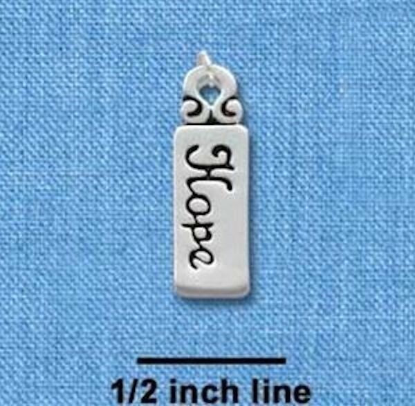 Silver Plated Pewter "Hope" Word Tag Charm with Jump Ring 6x22mm