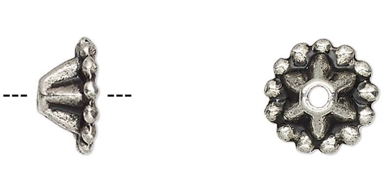 Pewter Bead Caps, Antiqued Silver, 8x4mm, 24 pcs