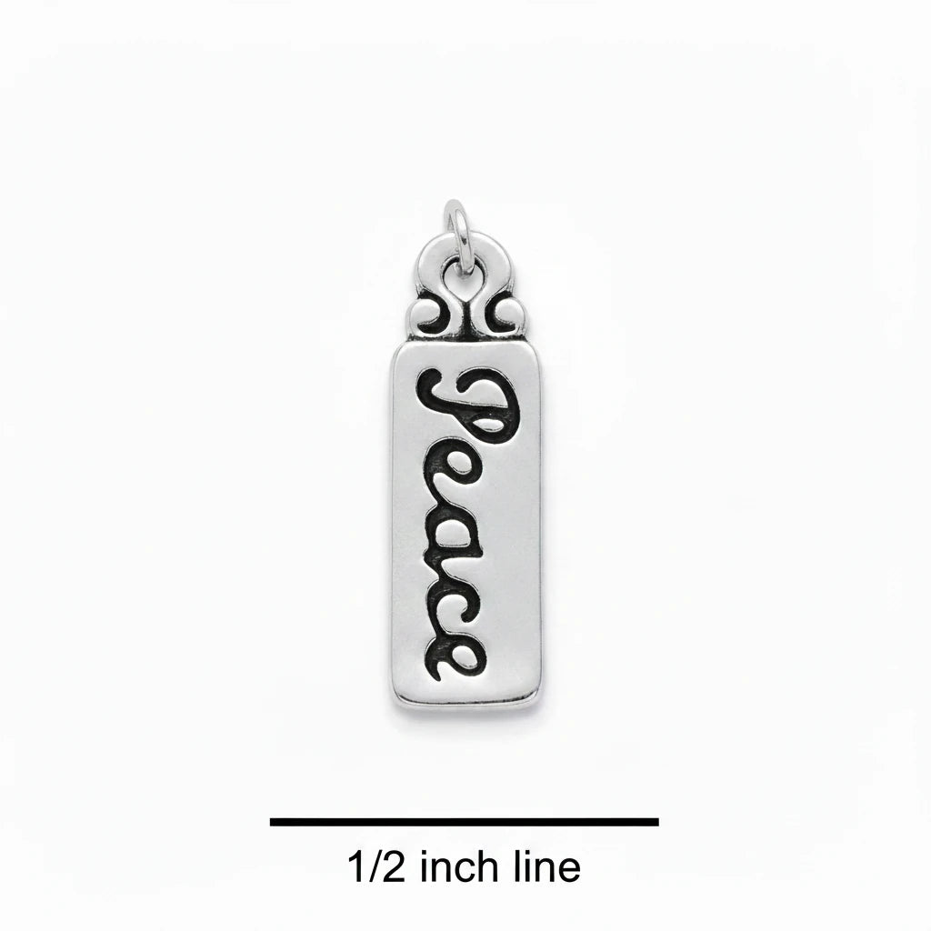Silver Plated Pewter "Peace" Word Tag Charm, 6x22mm, 1 pc