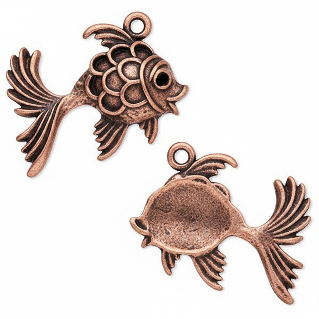 Antiqued Copper Plated Pewter Fancy Goldfish Charms 30x29mm – 2 pcs