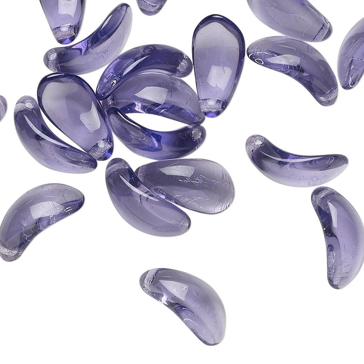 Czech Pressed Glass Dark Violet Curved Petal Beads, 13x7mm, Top-Drilled - 20 pcs