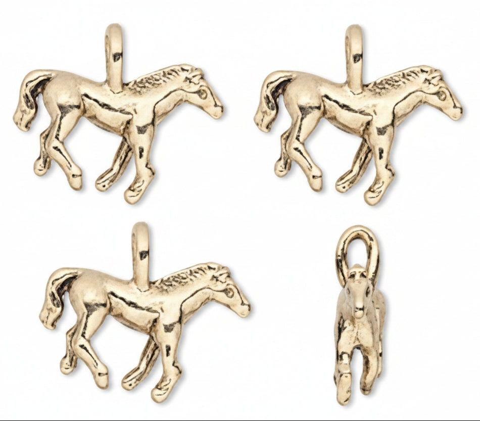 Antiqued Gold Plated Pewter 3D Horse Charms with Loop 20x13mm – 2 pcs
